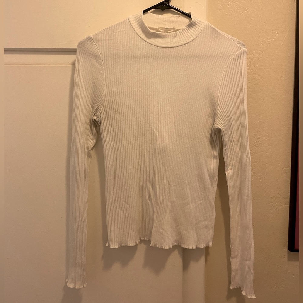 Whimsy + Row White Ribbed mockneck Long Sleeve Top